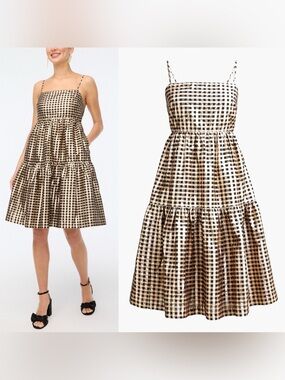 J. Crew Black and Gold Gingham Lurex Mini Dress